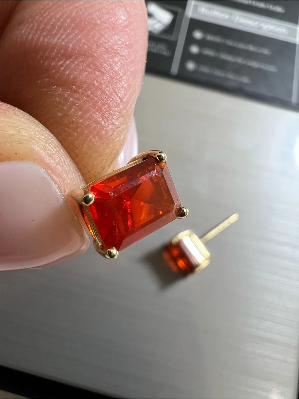 Vintage 14k Gold Orange Rectangular Stud Earrings